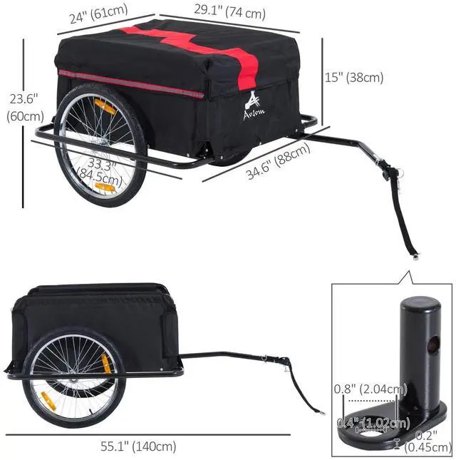Alt view image 6 of 7 - Folding Bike Cargo Trailer w/ Rain Cover Bicycle Large Carrier Cart Yard Patio