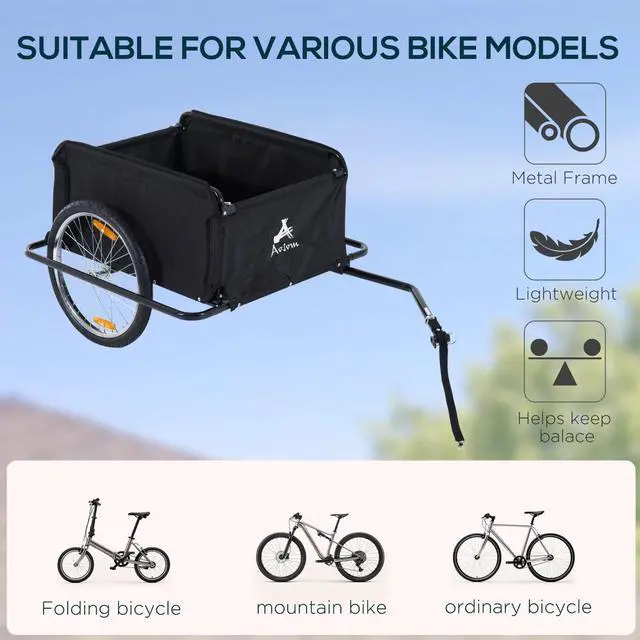 Alt view image 2 of 7 - Folding Bike Cargo Trailer w/ Rain Cover Bicycle Large Carrier Cart Yard Patio