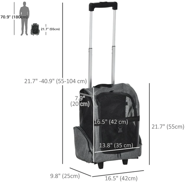 Alt view image 6 of 7 - Pet Luggage Box Dog Cat Travel Backpack Carrier w/Rolling Wheels Stand