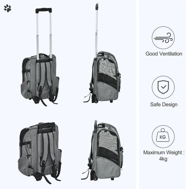 Alt view image 2 of 7 - Pet Luggage Box Dog Cat Travel Backpack Carrier w/Rolling Wheels Stand