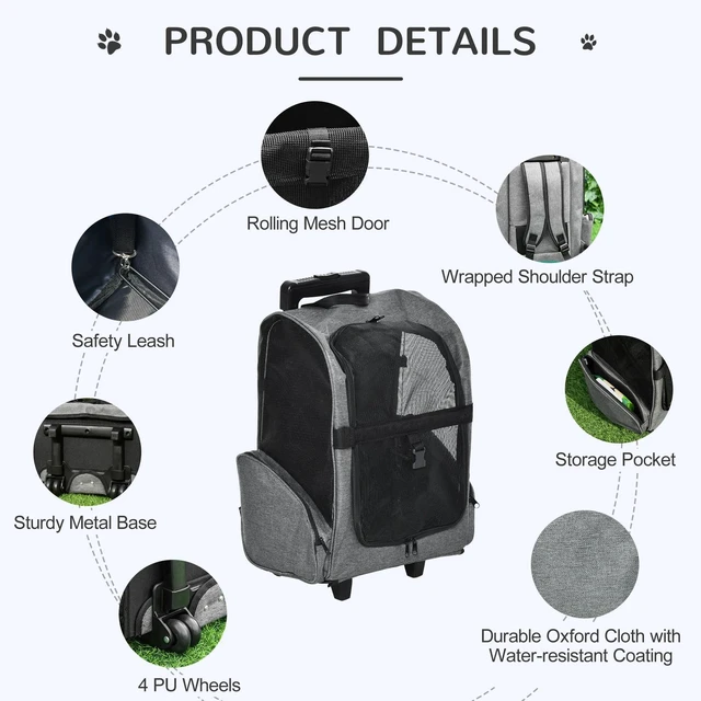 Alt view image 3 of 7 - Pet Luggage Box Dog Cat Travel Backpack Carrier w/Rolling Wheels Stand