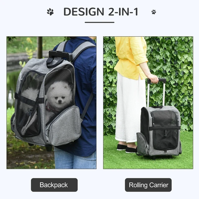 Alt view image 5 of 7 - Pet Luggage Box Dog Cat Travel Backpack Carrier w/Rolling Wheels Stand