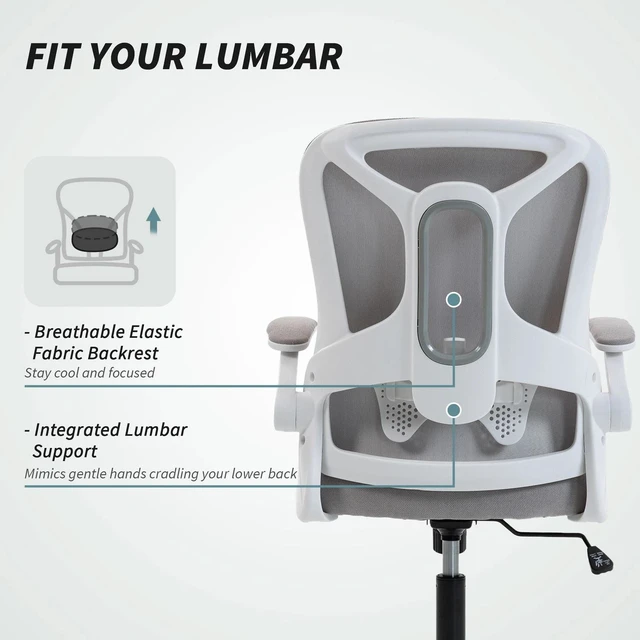 Alt view image 3 of 7 - Office Chair, Desk Chair with Lumbar Support, Grey