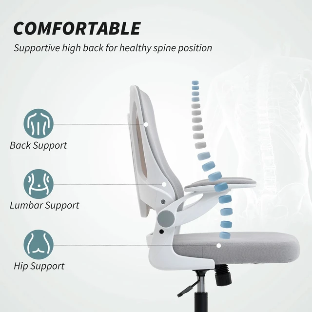 Alt view image 2 of 7 - Office Chair, Desk Chair with Lumbar Support, Grey