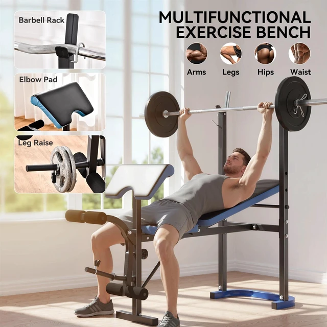 Alt view image 7 of 7 - Adjustable Weight Bench with Leg Developer Barbell Rack for Home Gym Fitness