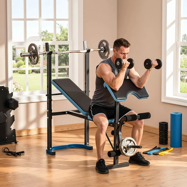 Alt view image 4 of 7 - Adjustable Weight Bench with Leg Developer Barbell Rack for Home Gym Fitness