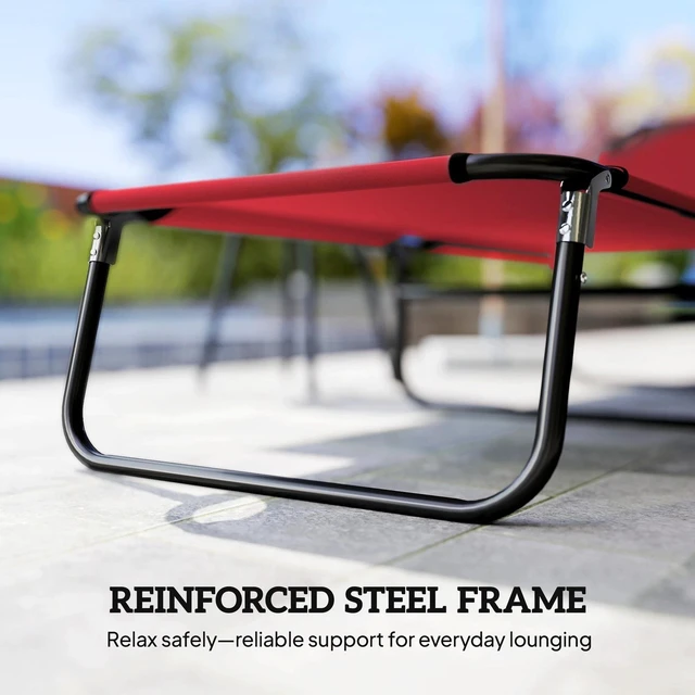 Alt view image 5 of 7 - Folding Lounge Chair, 5 Position Sun Tanning Chair, Red