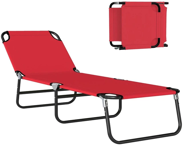 Alt view image 7 of 7 - Folding Lounge Chair, 5 Position Sun Tanning Chair, Red