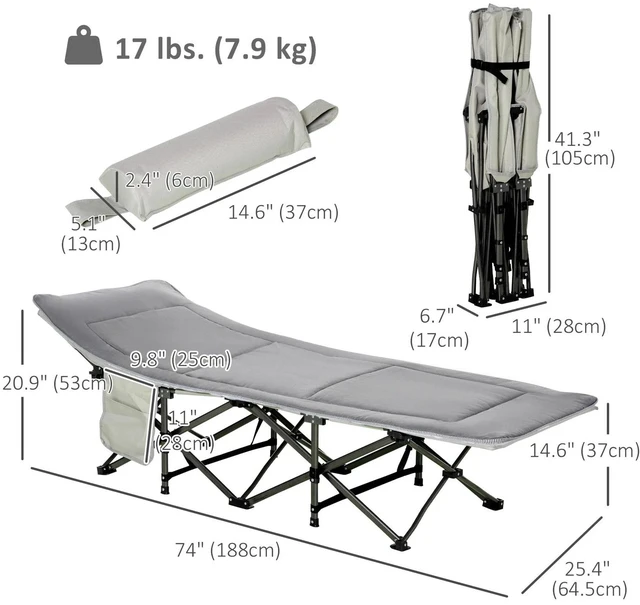 Alt view image 7 of 7 - Folding Camping Cot for Adults Sleeping Cot with Mattress, Pillow & Carry Bag