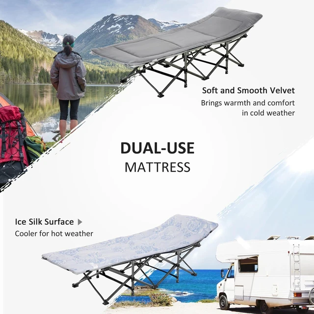 Alt view image 4 of 7 - Folding Camping Cot for Adults Sleeping Cot with Mattress, Pillow & Carry Bag