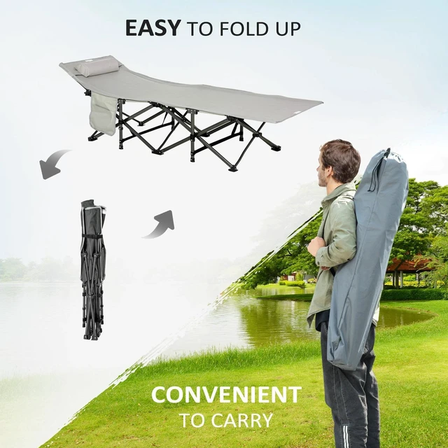 Alt view image 2 of 7 - Folding Camping Cot for Adults Sleeping Cot with Mattress, Pillow & Carry Bag
