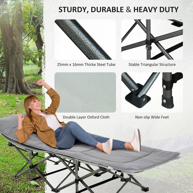Alt view image 6 of 7 - Folding Camping Cot for Adults Sleeping Cot with Mattress, Pillow & Carry Bag
