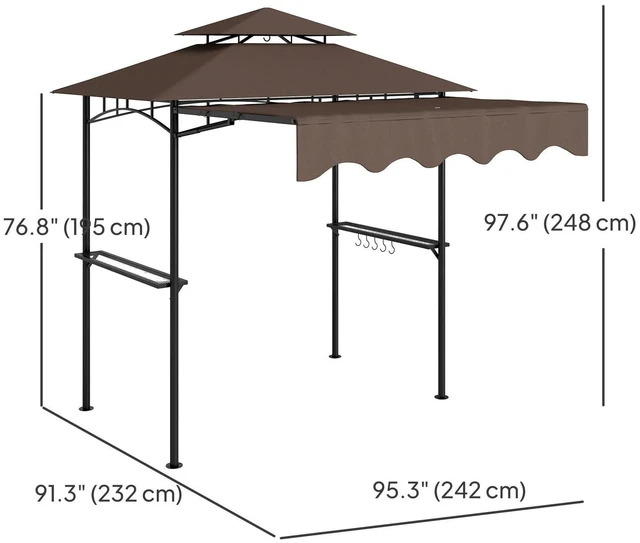 Alt view image 2 of 7 - 8' x 7.6' Grill Gazebo, Double Tiered Barbecue Gazebo, Light Grey
