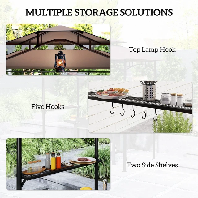 Alt view image 3 of 7 - 8' x 7.6' Grill Gazebo, Double Tiered Barbecue Gazebo, Light Grey