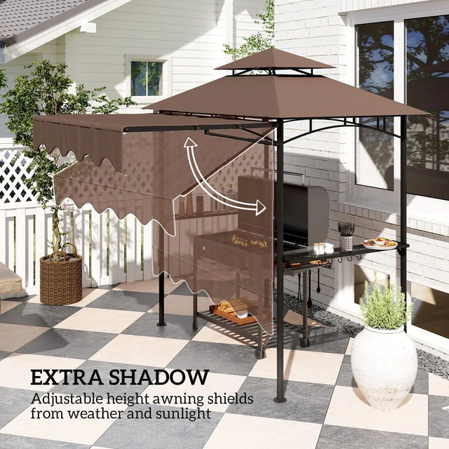 Alt view image 6 of 7 - 8' x 7.6' Grill Gazebo, Double Tiered Barbecue Gazebo, Light Grey