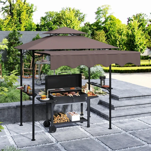 Main image of 8' x 7.6' Grill Gazebo, Double Tiered Barbecue Gazebo, Light Grey