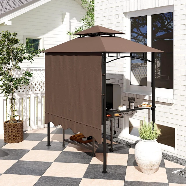Alt view image 7 of 7 - 8' x 7.6' Grill Gazebo, Double Tiered Barbecue Gazebo, Light Grey