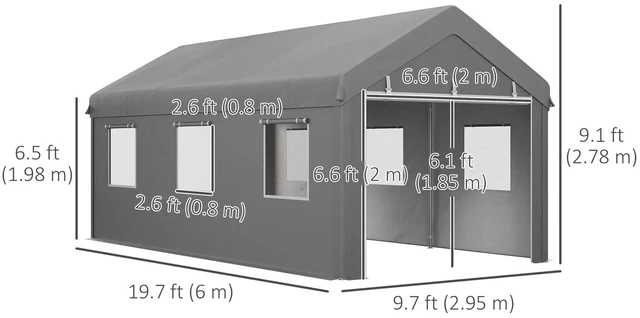 Alt view image 2 of 7 - 10' x 20' Heavy Duty Carport with 6 Window and 2 Doors