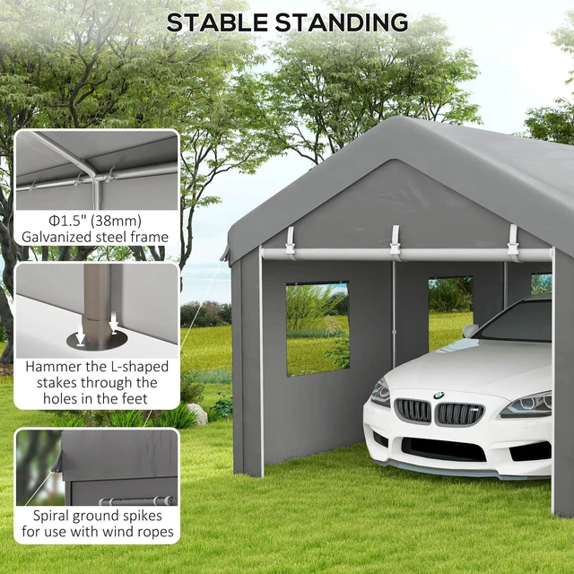 Alt view image 6 of 7 - 10' x 20' Heavy Duty Carport with 6 Window and 2 Doors