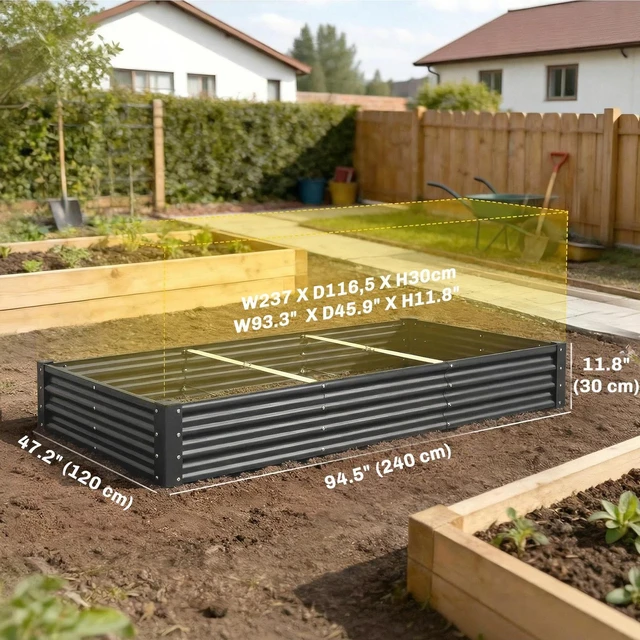 Alt view image 3 of 7 - 8x4x1ft Galvanized Raised Garden Bed, Open Bottom, Dark Grey