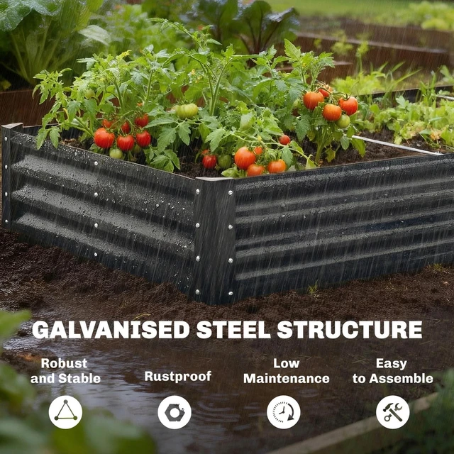 Alt view image 2 of 7 - 8x4x1ft Galvanized Raised Garden Bed, Open Bottom, Dark Grey