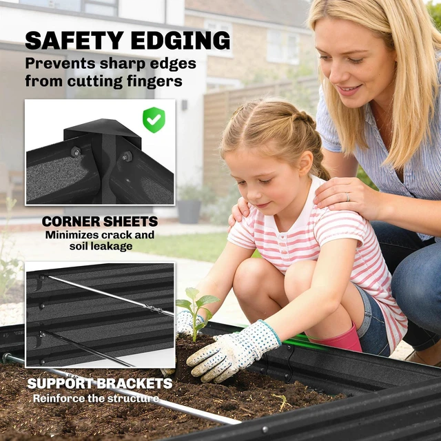 Alt view image 5 of 7 - 8x4x1ft Galvanized Raised Garden Bed, Open Bottom, Dark Grey