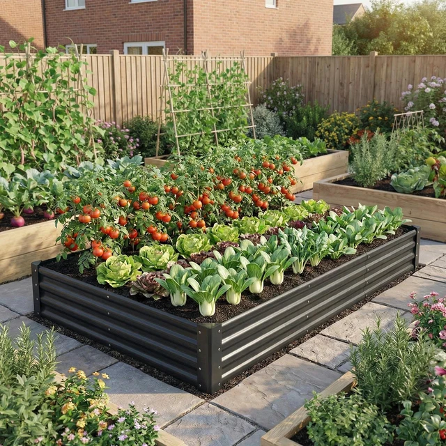 Alt view image 7 of 7 - 8x4x1ft Galvanized Raised Garden Bed, Open Bottom, Dark Grey