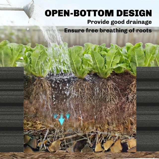 Alt view image 4 of 7 - 8x4x1ft Galvanized Raised Garden Bed, Open Bottom, Dark Grey