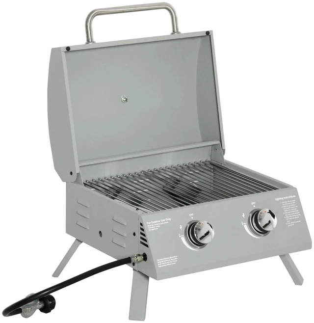 Alt view image 7 of 7 - 2 Burner Folding Tabletop Gas BBQ Grill w/ Lid, Carbon Steel, Silver