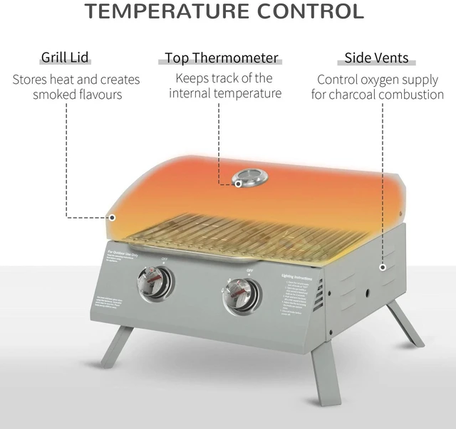 Alt view image 2 of 7 - 2 Burner Folding Tabletop Gas BBQ Grill w/ Lid, Carbon Steel, Silver