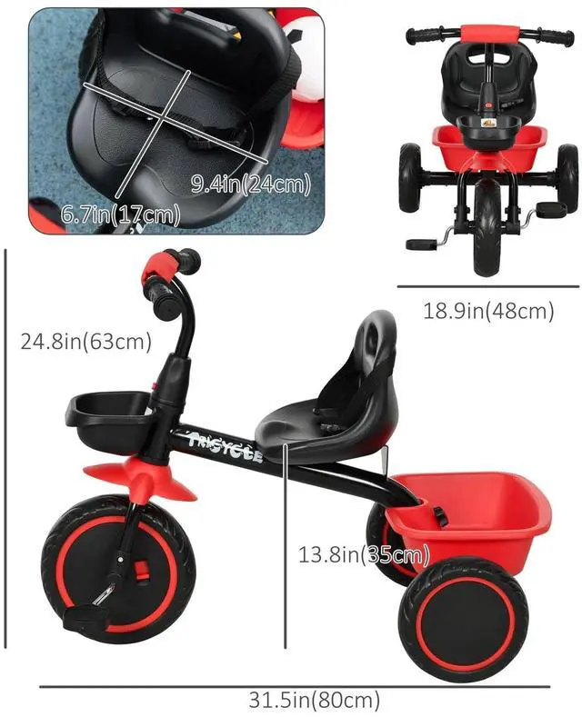 Alt view image 6 of 7 - Tricycle for 2-5 Years Old, Toddler Bike, Red