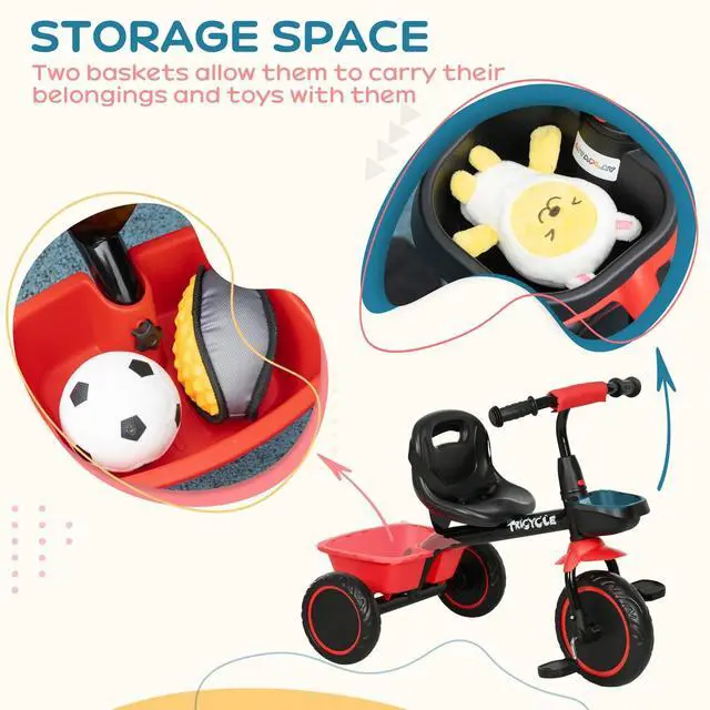 Alt view image 7 of 7 - Tricycle for 2-5 Years Old, Toddler Bike, Red