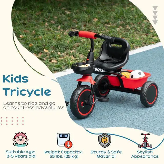 Alt view image 3 of 7 - Tricycle for 2-5 Years Old, Toddler Bike, Red