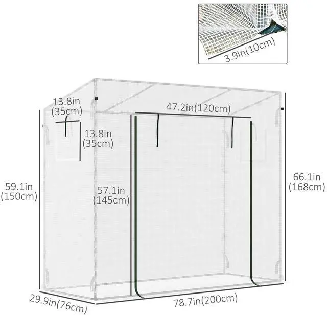 Alt view image 2 of 7 - 200x76x168cm Walk-in Garden Greenhouse Tomato Plant House Durable Frame