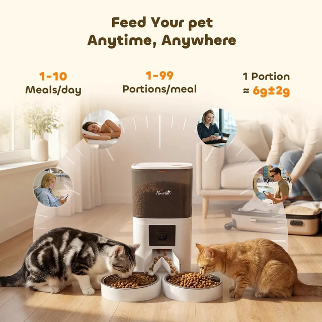 Alt view image 5 of 7 - PawHut Automatic Cat Feeder Pet Food Dispenser with HD Camera APP Control
