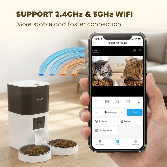 Alt view image 4 of 7 - PawHut Automatic Cat Feeder Pet Food Dispenser with HD Camera APP Control