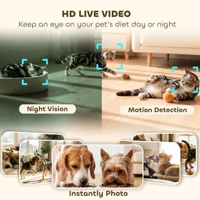 Alt view image 7 of 7 - PawHut Automatic Cat Feeder Pet Food Dispenser with HD Camera APP Control