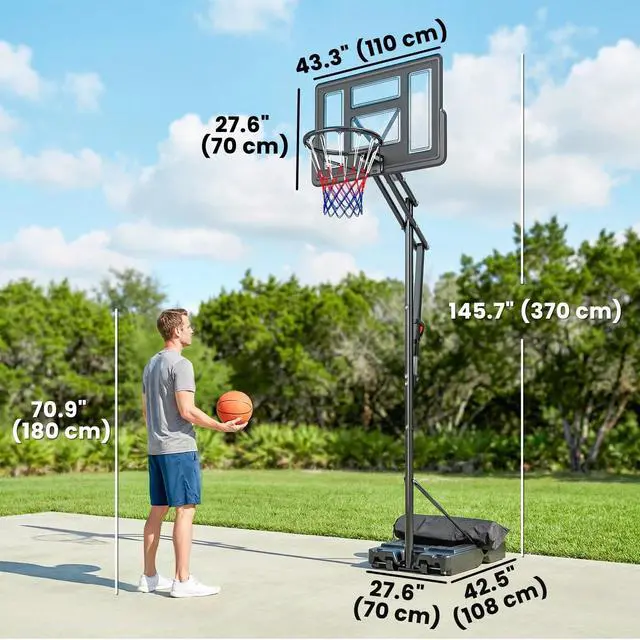 Alt view image 4 of 7 - Soozier Basketball Hoop Outdoor, 7.7 FT to 10 FT, Portable Basketball Goal