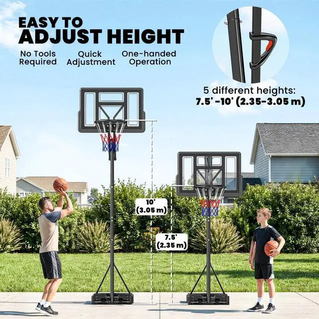 Alt view image 6 of 7 - Soozier Basketball Hoop Outdoor, 7.7 FT to 10 FT, Portable Basketball Goal