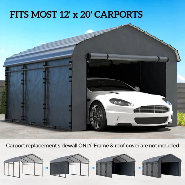 Alt view image 4 of 7 - Replacement Canopy Cover Sidewalls for 12' x 20' Carport
