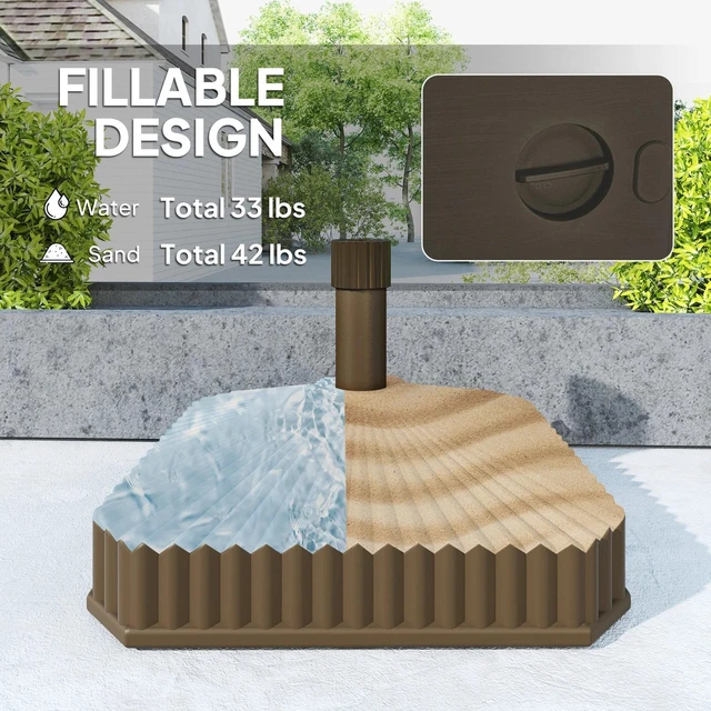 Alt view image 3 of 7 - Square Patio Umbrella Base Holder, Sand/Water Filled Umbrella Stand Base, Brown