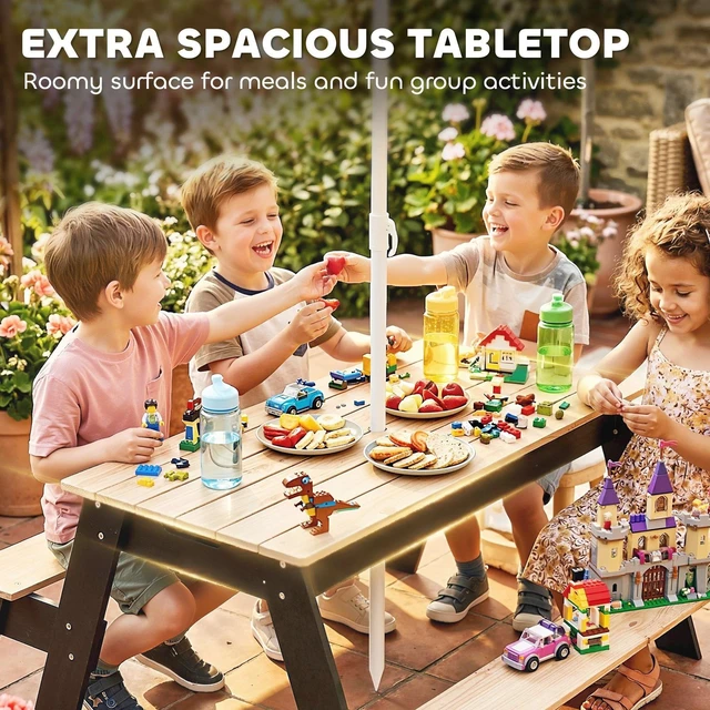 Alt view image 5 of 7 - Qaba Kids Picnic Table with Umbrella, 3 in 1 Wooden Sand & Water Table