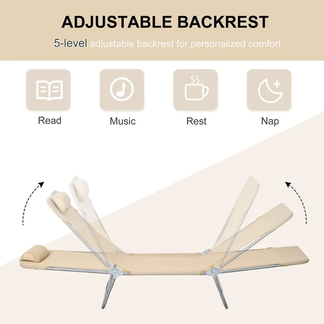 Alt view image 2 of 7 - 2 Pieces Outdoor Lounge Chairs, Folding Adjustable Reclining Chairs, Brown