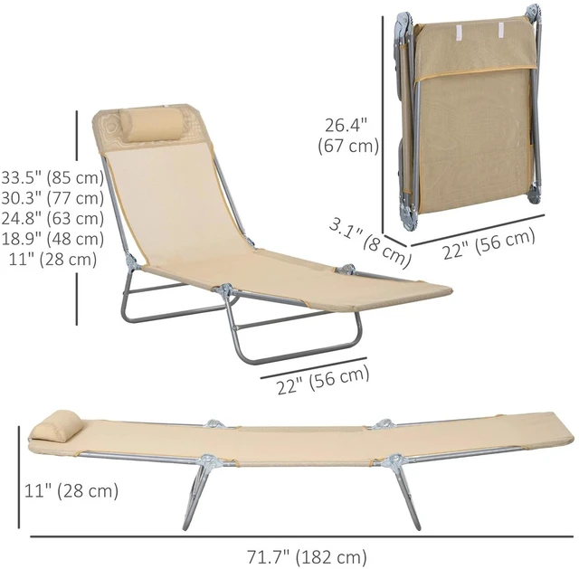 Alt view image 4 of 7 - 2 Pieces Outdoor Lounge Chairs, Folding Adjustable Reclining Chairs, Brown