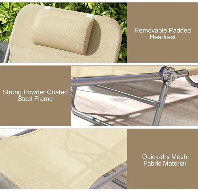Alt view image 3 of 7 - 2 Pieces Outdoor Lounge Chairs, Folding Adjustable Reclining Chairs, Brown
