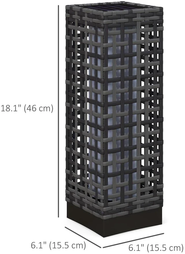 Alt view image 2 of 7 - Wicker Solar Floor Lamp, Auto On/Off Outdoor Lamp, Grey