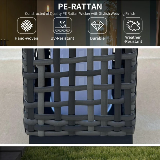Alt view image 3 of 7 - Wicker Solar Floor Lamp, Auto On/Off Outdoor Lamp, Grey