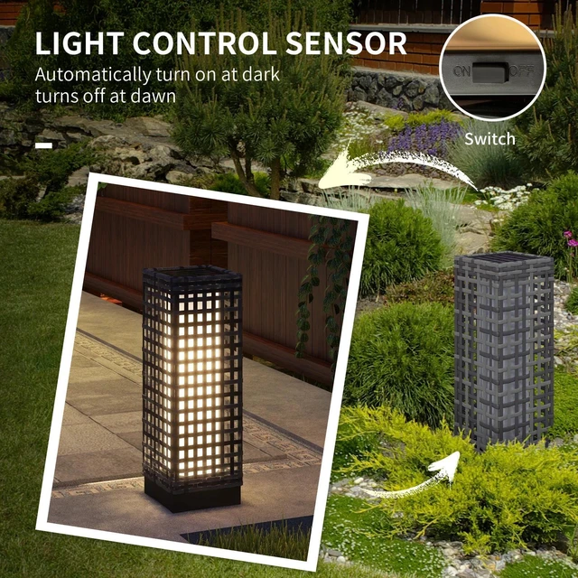 Alt view image 5 of 7 - Wicker Solar Floor Lamp, Auto On/Off Outdoor Lamp, Grey