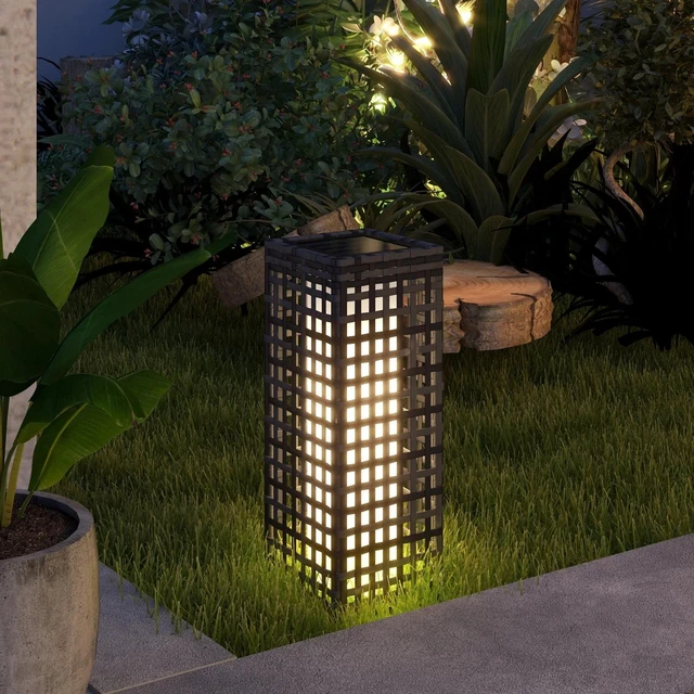 Main image of Wicker Solar Floor Lamp, Auto On/Off Outdoor Lamp, Grey