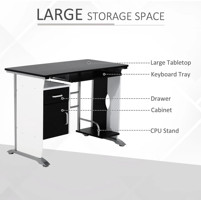 Alt view image 3 of 7 - Computer Desk PC Table Office Furniture w/ Tray CPU Stand